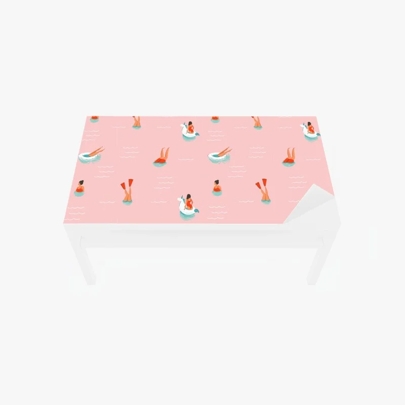 Chapa adhesiva para mesa y escritorio estampado veraniego de piscina con flotadores y mujeres