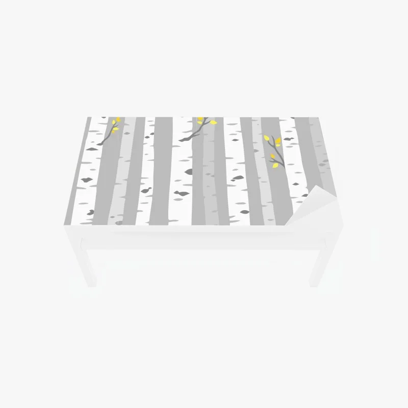 Chapa adhesiva para mesa y escritorio bosque de abedules minimalista con hojas amarillas