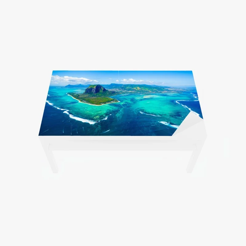 Chapa adhesiva para mesa y escritorio panorama aéreo de Le Morne Brabant y laguna turquesa