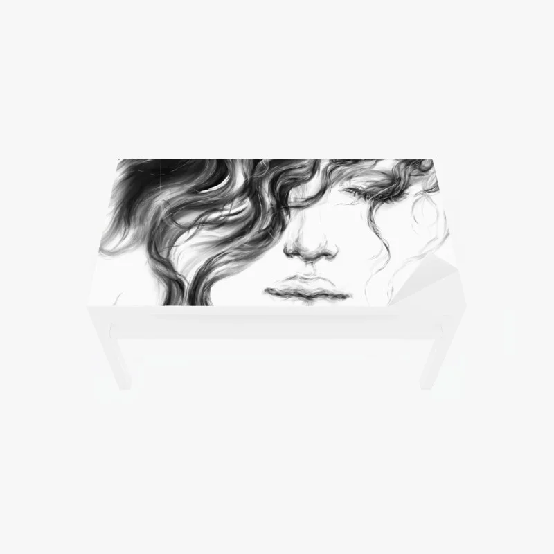 Chapa adhesiva para mesa y escritorio rostro etéreo en blanco y negro