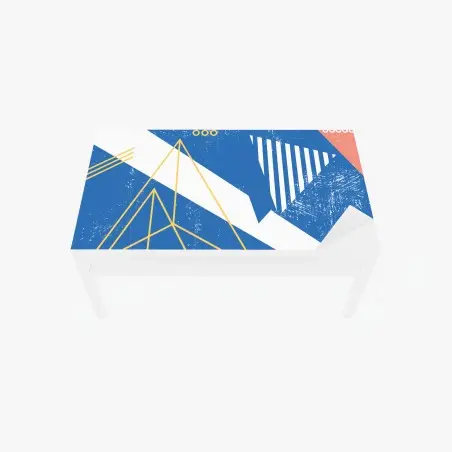 Chapa adhesiva para mesa y escritorio composición geométrica azul y amarilla con textura retro – Pixers®