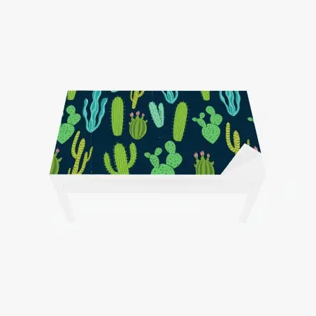 Chapa adhesiva para mesa y escritorio patrón de cactus y suculentas en tonos verdes y azules – Pixers®