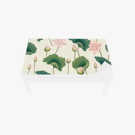 Chapa adhesiva para mesa y escritorio loto y hojas verdes en patrón botánico – Pixers®