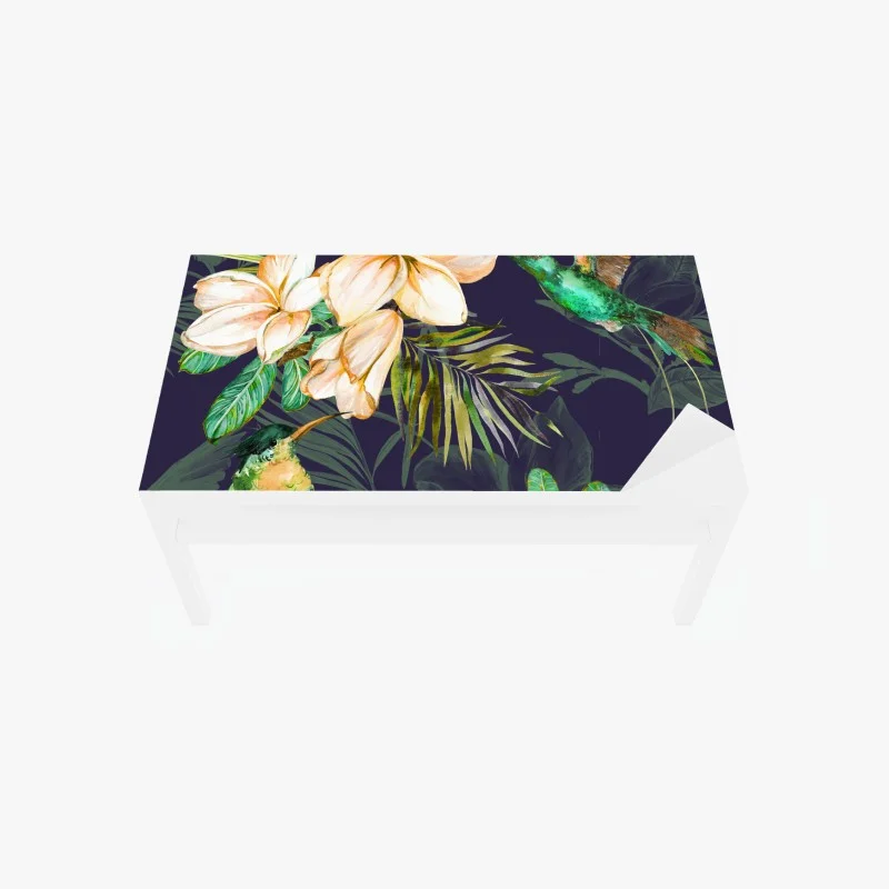 Chapa adhesiva para mesa y escritorio colibrí y flores tropicales en acuarela