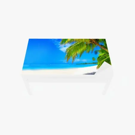 Chapa adhesiva para mesa y escritorio paraíso tropical con palmeras y playa de arena blanca – Pixers®