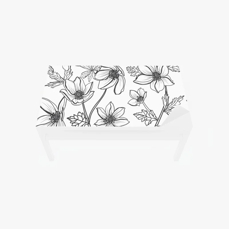 Chapa adhesiva para mesa y escritorio dibujo floral lineal en blanco y negro