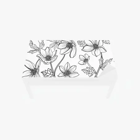Chapa adhesiva para mesa y escritorio dibujo floral lineal en blanco y negro – Pixers®