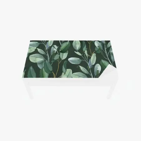 Chapa adhesiva para mesa y escritorio follaje de eucalipto en acuarela sobre fondo verde oscuro – Pixers®