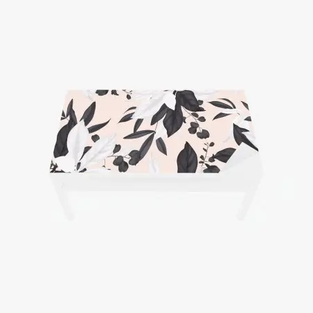 Chapa adhesiva para mesa y escritorio diseño botánico en blanco y negro sobre fondo rosa pálido – Pixers®