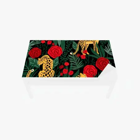 Chapa adhesiva para mesa y escritorio leopardos entre rosas y follaje – Pixers®
