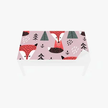 Chapa adhesiva para mesa y escritorio patrón de zorros en bosque rosa – Pixers®