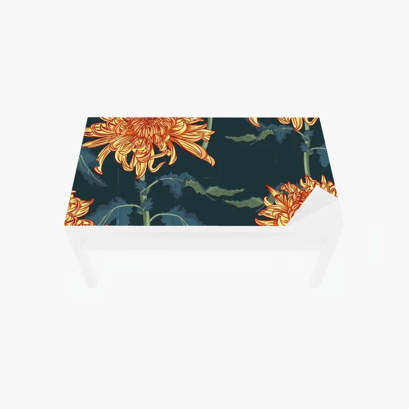 Chapa adhesiva para mesa y escritorio crisantemos otoñales sobre fondo azul profundo