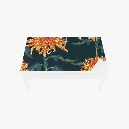 Chapa adhesiva para mesa y escritorio crisantemos otoñales sobre fondo azul profundo – Pixers®