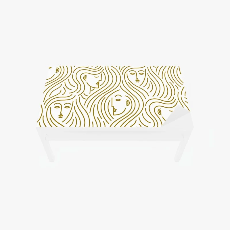 Chapa adhesiva para mesa y escritorio patrón abstracto de rostros femeninos en dorado