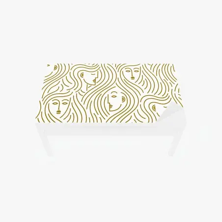Chapa adhesiva para mesa y escritorio patrón abstracto de rostros femeninos en dorado – Pixers®