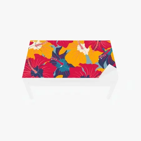Chapa adhesiva para mesa y escritorio patrón floral retro de hibiscos coloridos – Pixers®