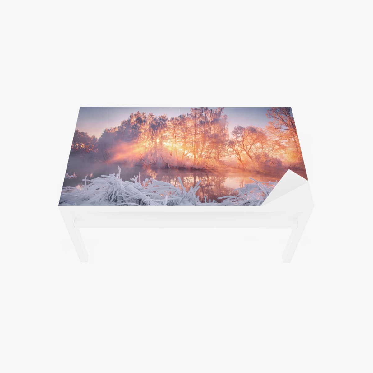 Chapa adhesiva para mesa y escritorio amanecer invernal entre árboles helados – Pixers®