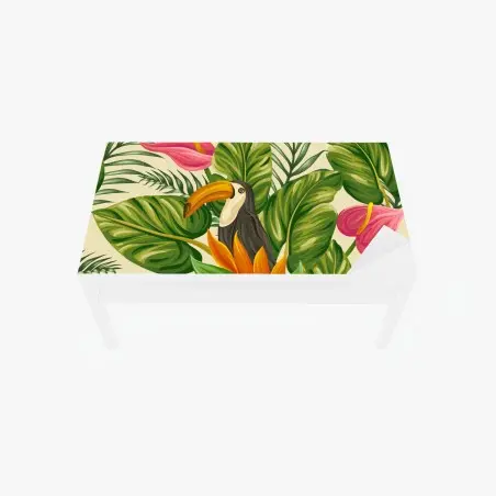 Chapa adhesiva para mesa y escritorio estampado tropical con tucán y hojas exuberantes – Pixers®