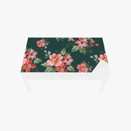 Chapa adhesiva para mesa y escritorio patrón floral vintage en tonos rosa y rojo sobre fondo verde oscuro – Pixers®