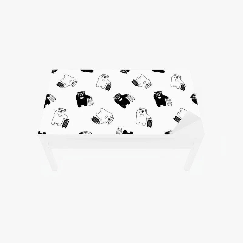 Chapa adhesiva para mesa y escritorio patrón de osos viajeros en blanco y negro