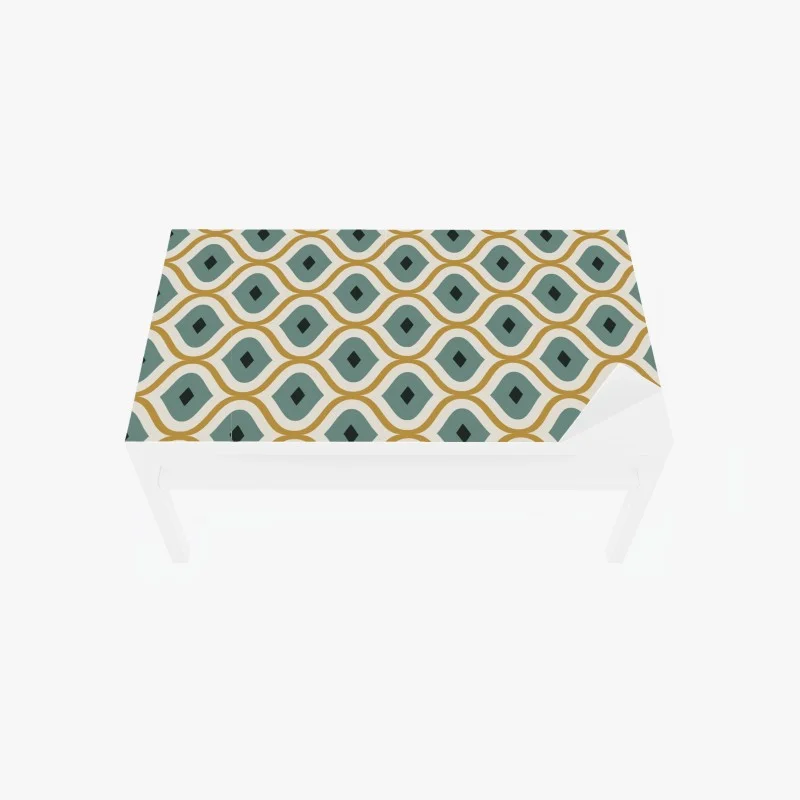 Chapa adhesiva para mesa y escritorio diseño geométrico retro en tonos verde azulado y dorado