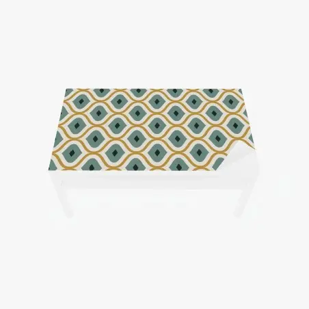 Chapa adhesiva para mesa y escritorio diseño geométrico retro en tonos verde azulado y dorado – Pixers®