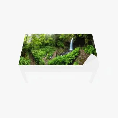 Chapa adhesiva para mesa y escritorio bosque verde con cascada y sendero – Pixers®