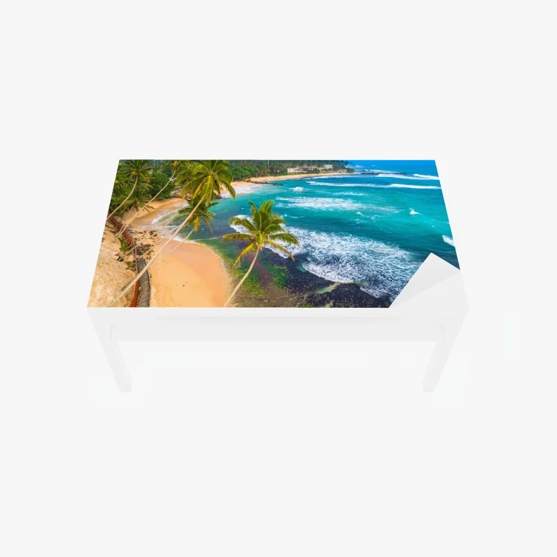 Chapa adhesiva para mesa y escritorio paisaje tropical de playa con palmeras y olas