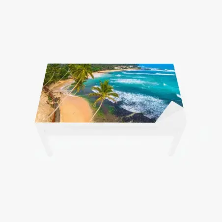 Chapa adhesiva para mesa y escritorio paisaje tropical de playa con palmeras y olas – Pixers®