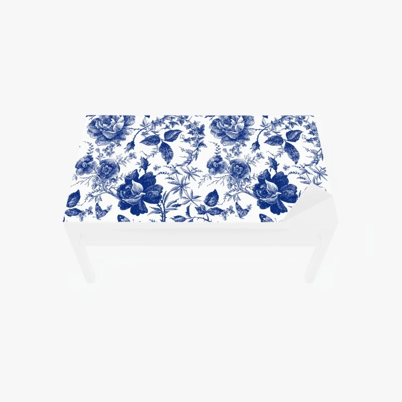 Chapa adhesiva para mesa y escritorio estampado floral azul estilo vintage