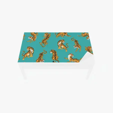 Chapa adhesiva para mesa y escritorio motivo de tigres sobre fondo turquesa – Pixers®