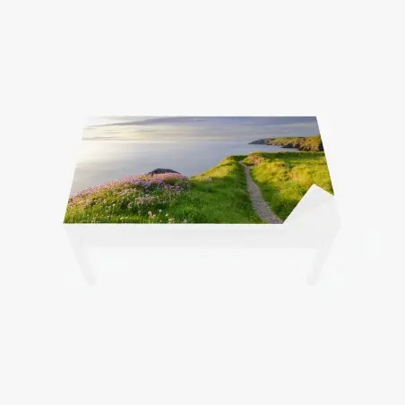 Chapa adhesiva para mesa y escritorio sendero costero en Ceibwr Bay al atardecer – Pixers®