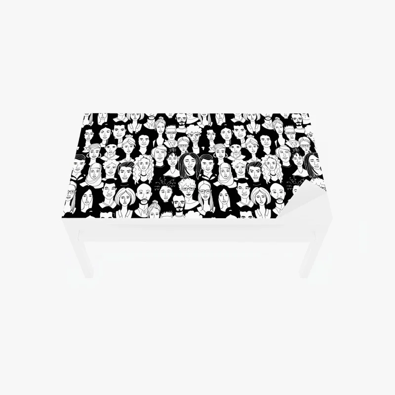 Chapa adhesiva para mesa y escritorio mosaico de rostros diversos en blanco y negro