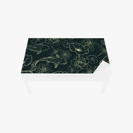 Chapa adhesiva para mesa y escritorio patrón zen de carpas y lotos en trazo dorado – Pixers®