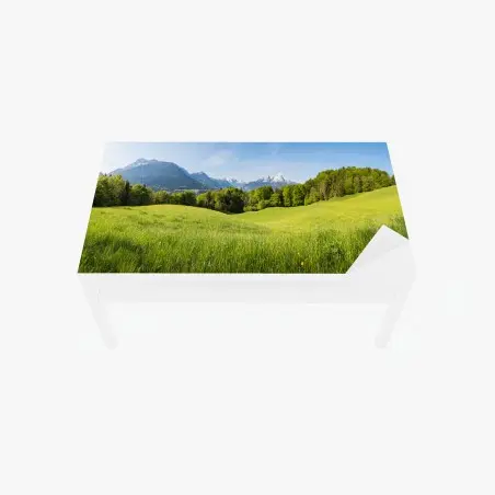 Chapa adhesiva para mesa y escritorio paisaje primaveral de pradera y montañas – Pixers®