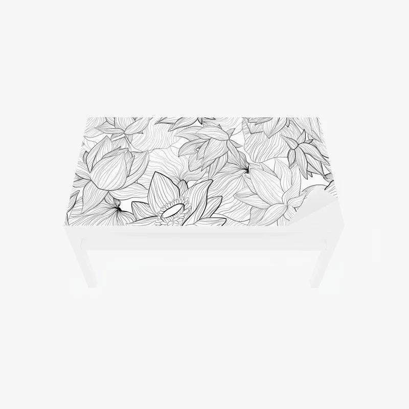 Chapa adhesiva para mesa y escritorio patrón floral de loto en blanco y negro
