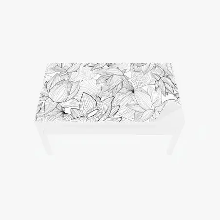 Chapa adhesiva para mesa y escritorio patrón floral de loto en blanco y negro – Pixers®