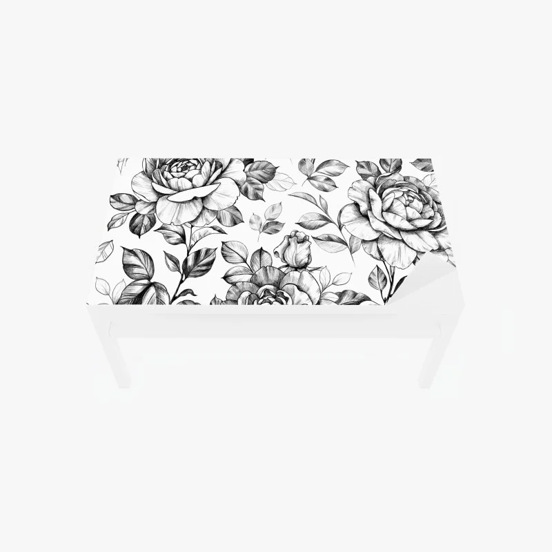 Chapa adhesiva para mesa y escritorio motivo de rosas vintage en blanco y negro