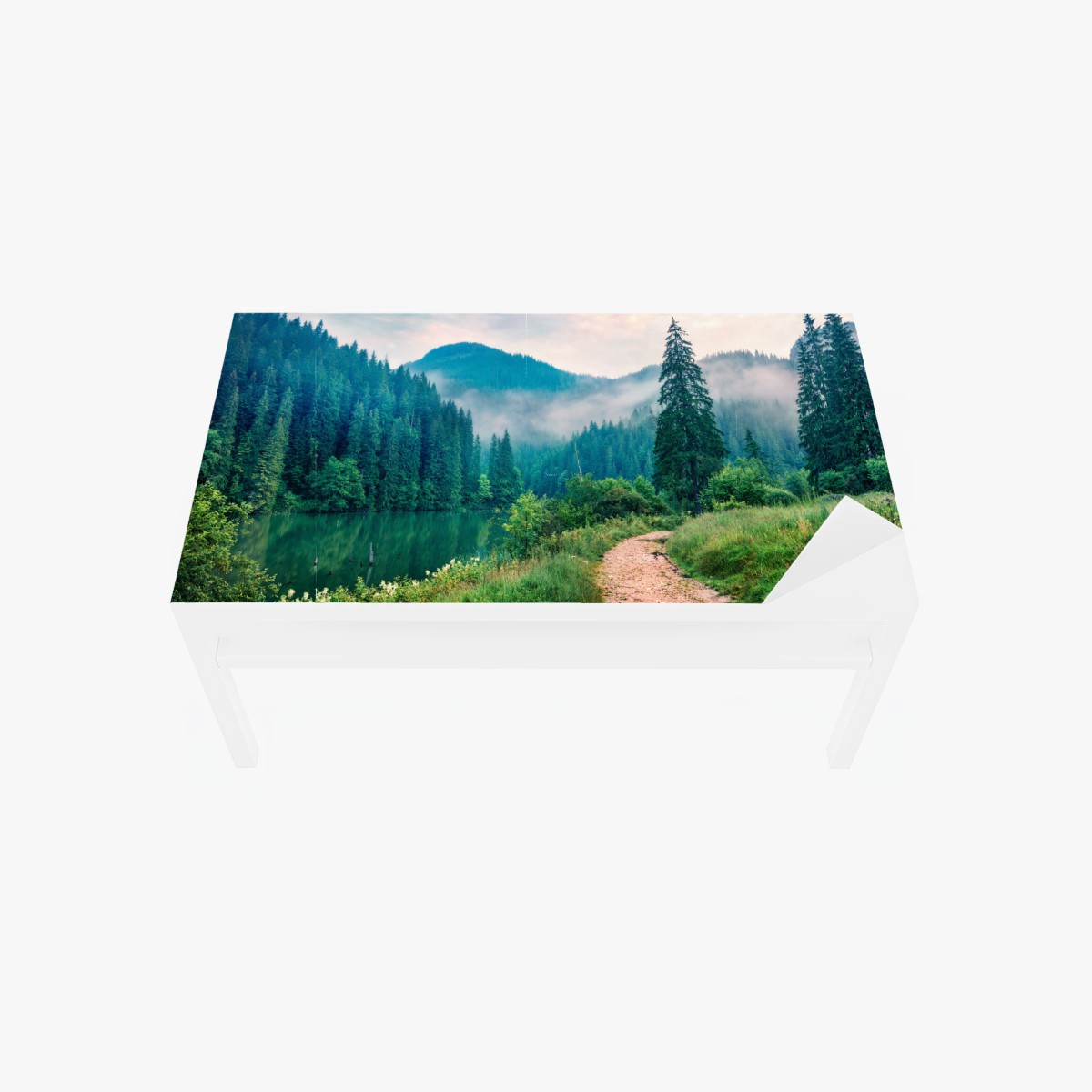 Chapa adhesiva para mesa y escritorio amanecer brumoso en Lacu Rosu – Pixers®
