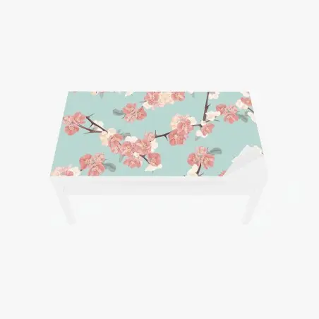 Chapa adhesiva para mesa y escritorio diseño floral de flores de cerezo sobre fondo verde menta – Pixers®