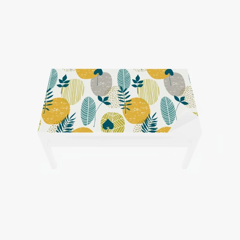 Chapa adhesiva para mesa y escritorio patrón botánico moderno en tonos mostaza y verde azulado