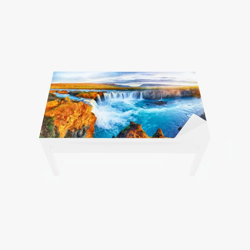 Chapa adhesiva para mesa y escritorio amanecer en Godafoss: cascada mística de Islandia