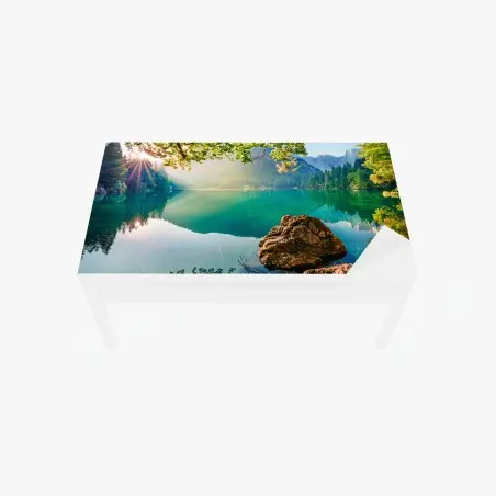 Chapa adhesiva para mesa y escritorio amanecer sobre el lago Fusine junto a Mangart – Pixers®