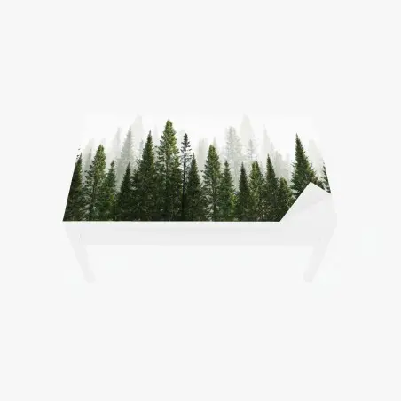 Chapa adhesiva para mesa y escritorio bosque de abetos en niebla – Pixers®