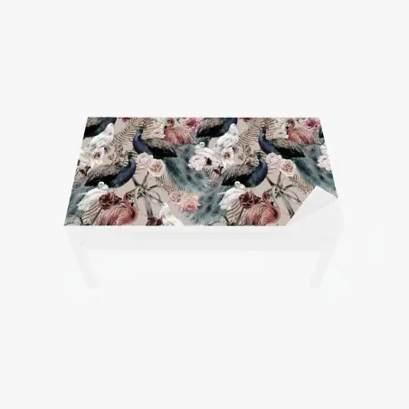 Chapa adhesiva para mesa y escritorio jardín exótico en acuarela con pavos reales y flamencos – Pixers®