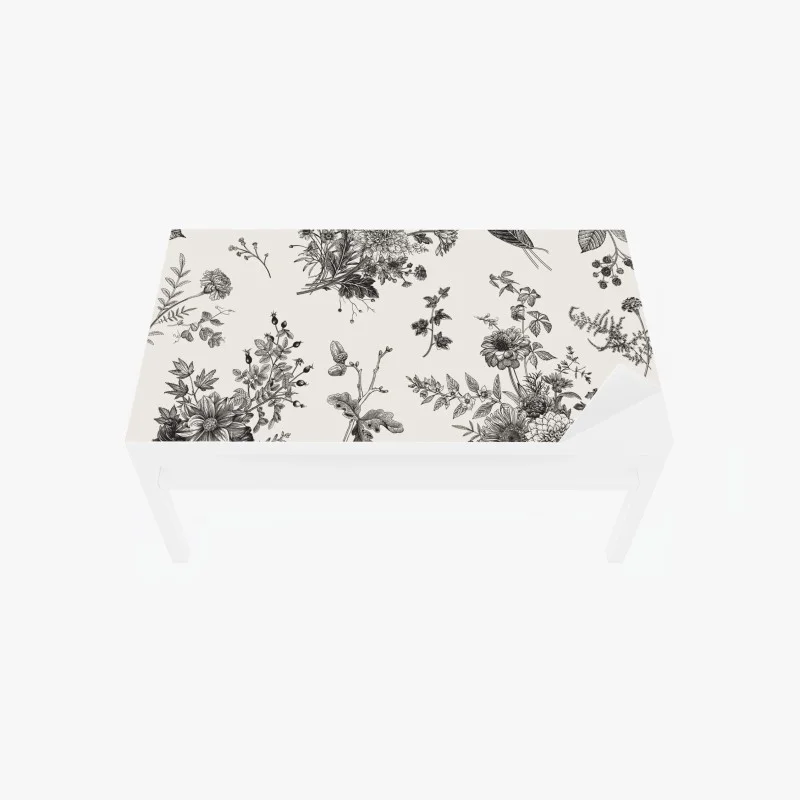 Chapa adhesiva para mesa y escritorio motivo floral otoñal en blanco y negro