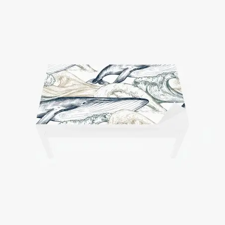 Chapa adhesiva para mesa y escritorio patrón de ballenas y olas en estilo grabado – Pixers®