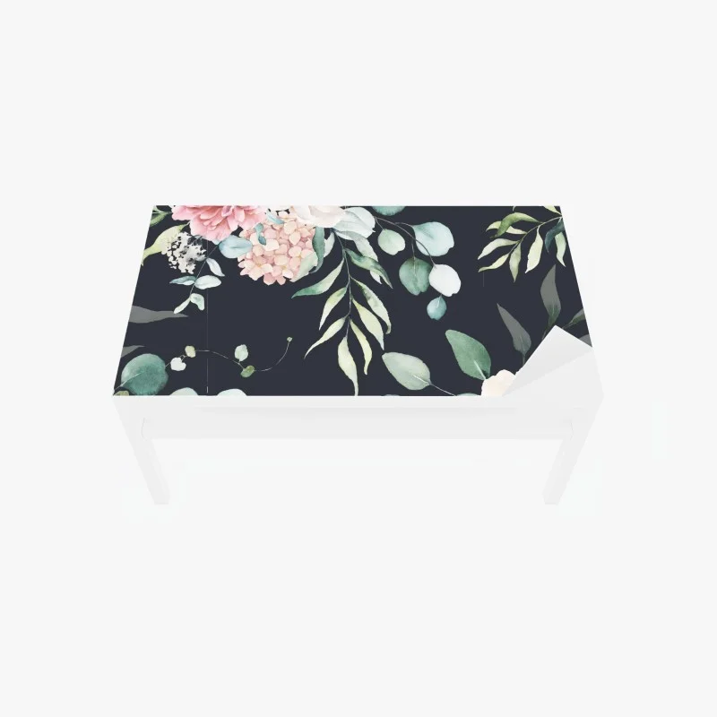 Chapa adhesiva para mesa y escritorio composición floral acuarelada sobre fondo oscuro