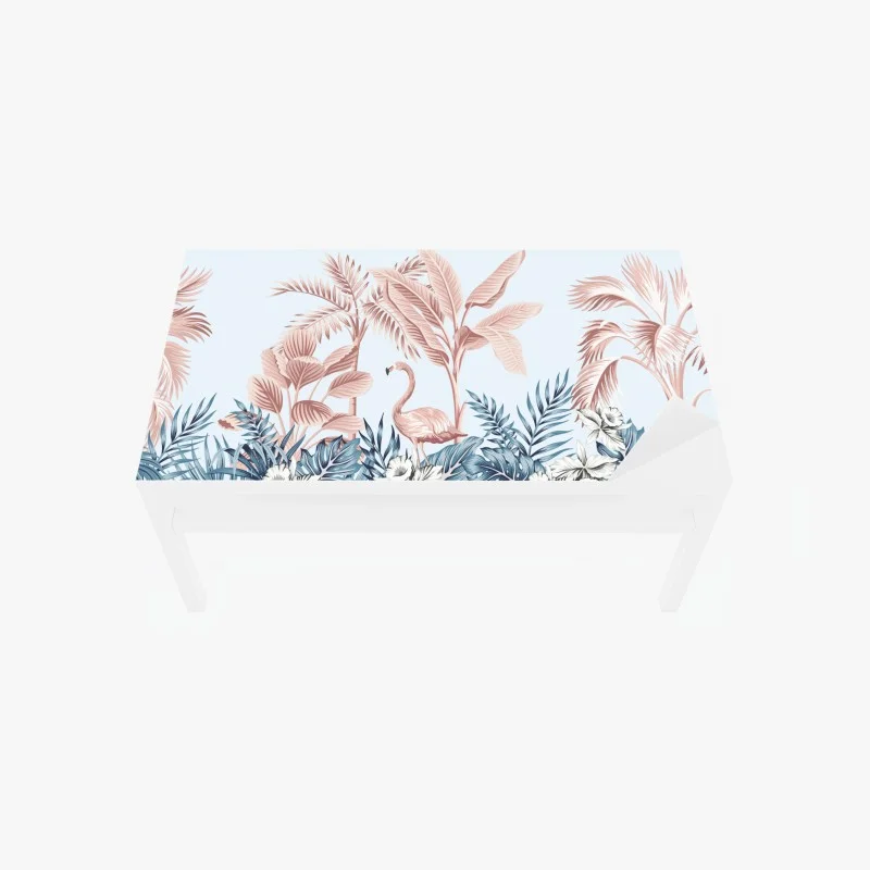 Chapa adhesiva para mesa y escritorio escena tropical con flamenco en tonos rosa y azul