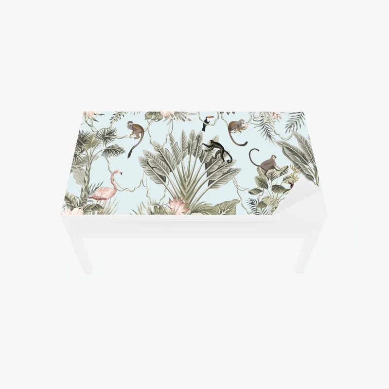 Chapa adhesiva para mesa y escritorio selva tropical en tonos pastel estilo vintage